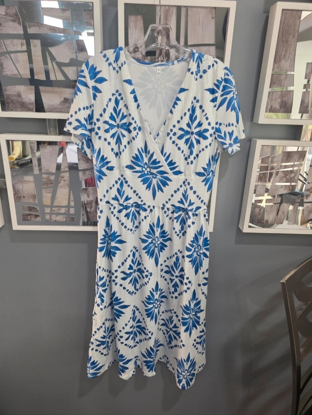 Blue & White Floral Wrap-Style Women’s Dress. Small. New